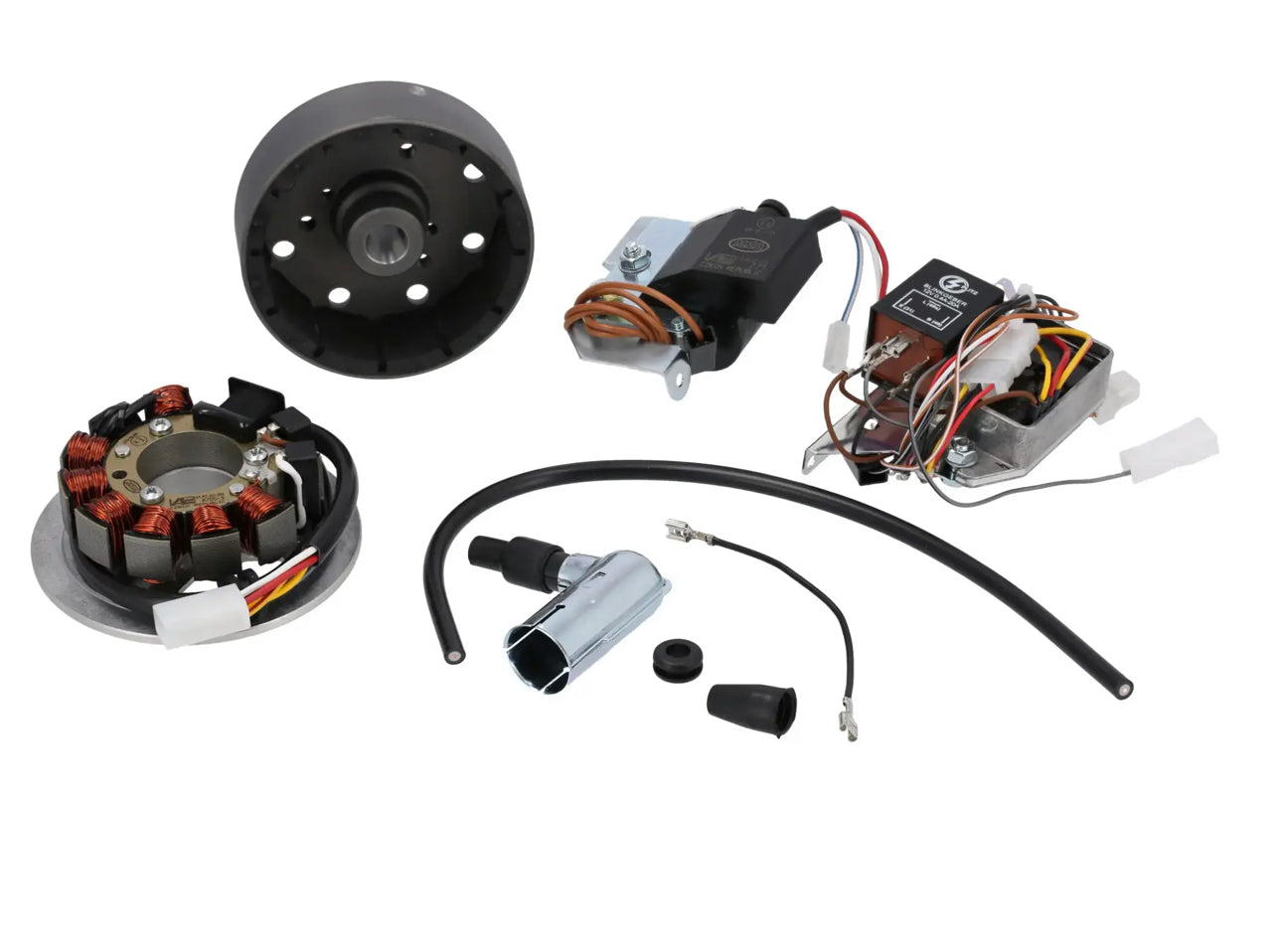 Set: Umrüstsatz VAPE auf 12V, Magnete vergossen (mit Batterie, Hupe und Kugellampen) - Simson S50, S51, S70
