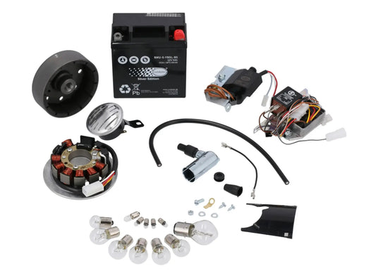Set: Umrüstsatz VAPE auf 12V, Magnete vergossen (mit Batterie, Hupe und Kugellampen) - Simson S50, S51, S70