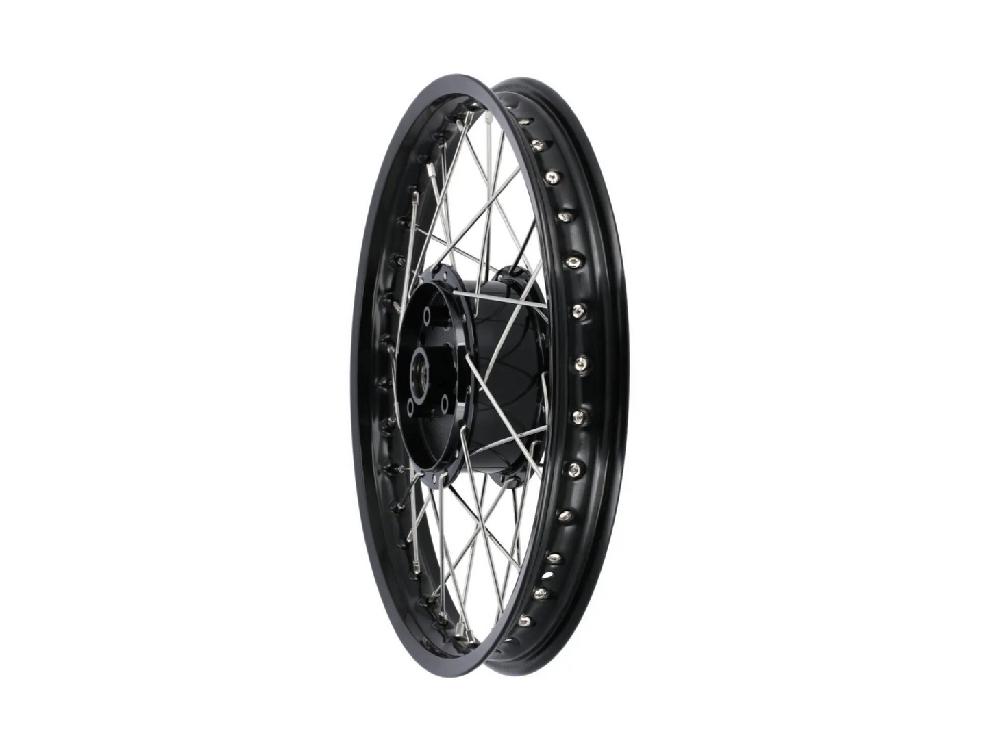 Set: 2x Tuning-Speichenrad 1,5 x 16" Alufelge Schwarz eloxiert + Edelstahlspeichen - für Simson S51, S50, KR51 Schwalbe, SR4