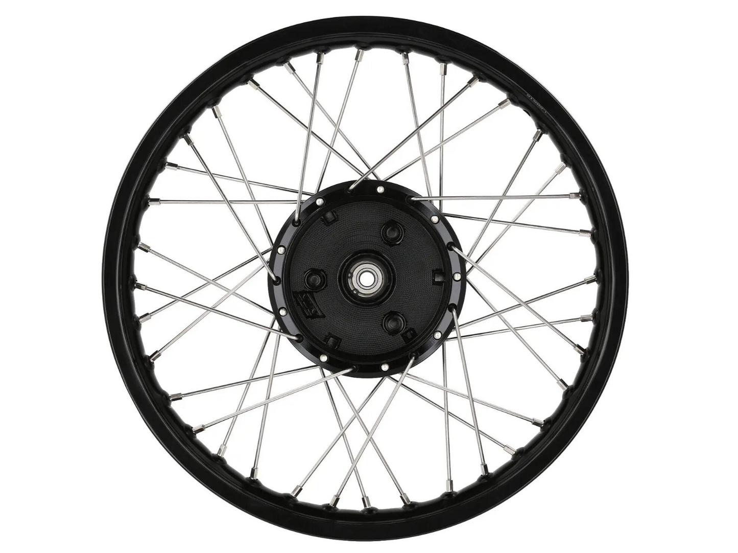 Set: 2x Tuning-Speichenrad 1,5 x 16" Alufelge Schwarz eloxiert + Edelstahlspeichen - für Simson S51, S50, KR51 Schwalbe, SR4