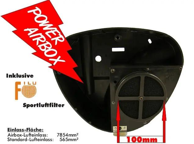 Airbox - Gehäusemittelteil mit FILU Tuningluftfilter, Auslass Ø36mm - Simson S50, S51, S53, S70, S83