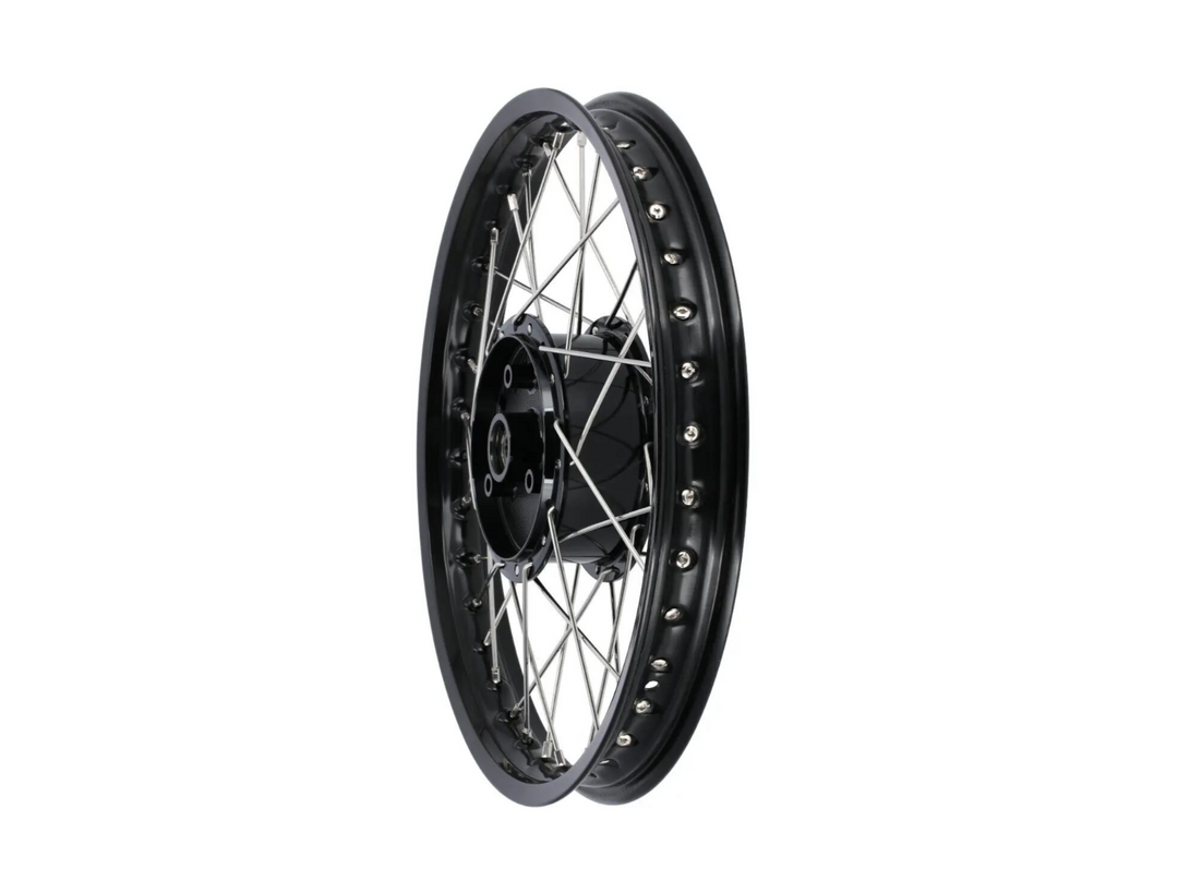 Set: 2x Tuning-Speichenrad 1,5 x 16" Alufelge Schwarz eloxiert + Edelstahlspeichen - für Simson S51, S50, KR51 Schwalbe, SR4
