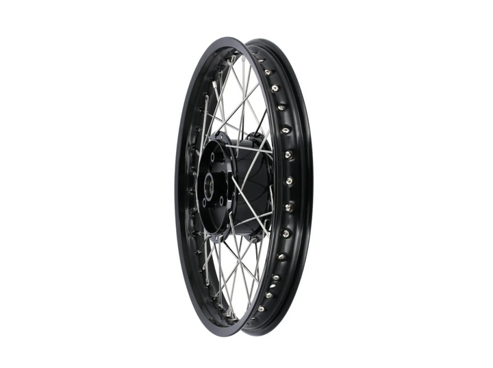 Set: 2x Tuning-Speichenrad 1,5 x 16" Alufelge Schwarz eloxiert + Edelstahlspeichen - für Simson S51, S50, KR51 Schwalbe, SR4