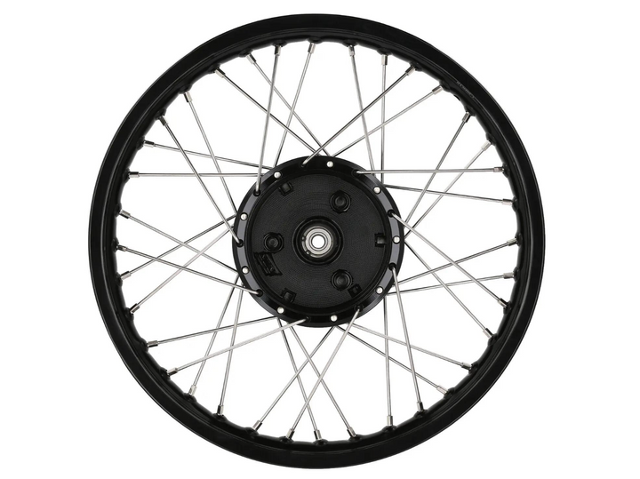 Set: 2x Tuning-Speichenrad 1,5 x 16" Alufelge Schwarz eloxiert + Edelstahlspeichen - für Simson S51, S50, KR51 Schwalbe, SR4